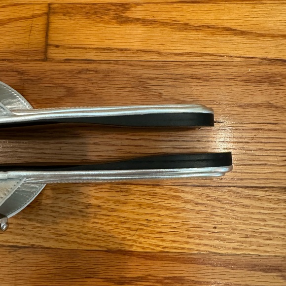 ZARA Silver Sandals Buckle Criss Cross Slides Size 37 Cushion Sole Flats - Picture 5 of 6